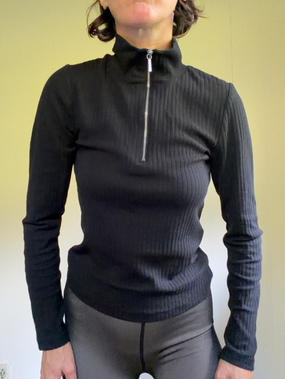 100% cotton black ribbed GAP quarter zip long sleeve top